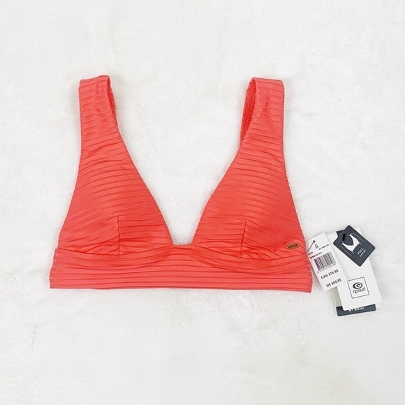 NWT Rip Curl Premium Surf Deep V-Neck Ribbed Bikini Swim Top Hot Coral - Picture 4 of 6